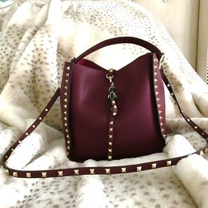 Gorgeous Leather Gold Studded Bag in Wine
